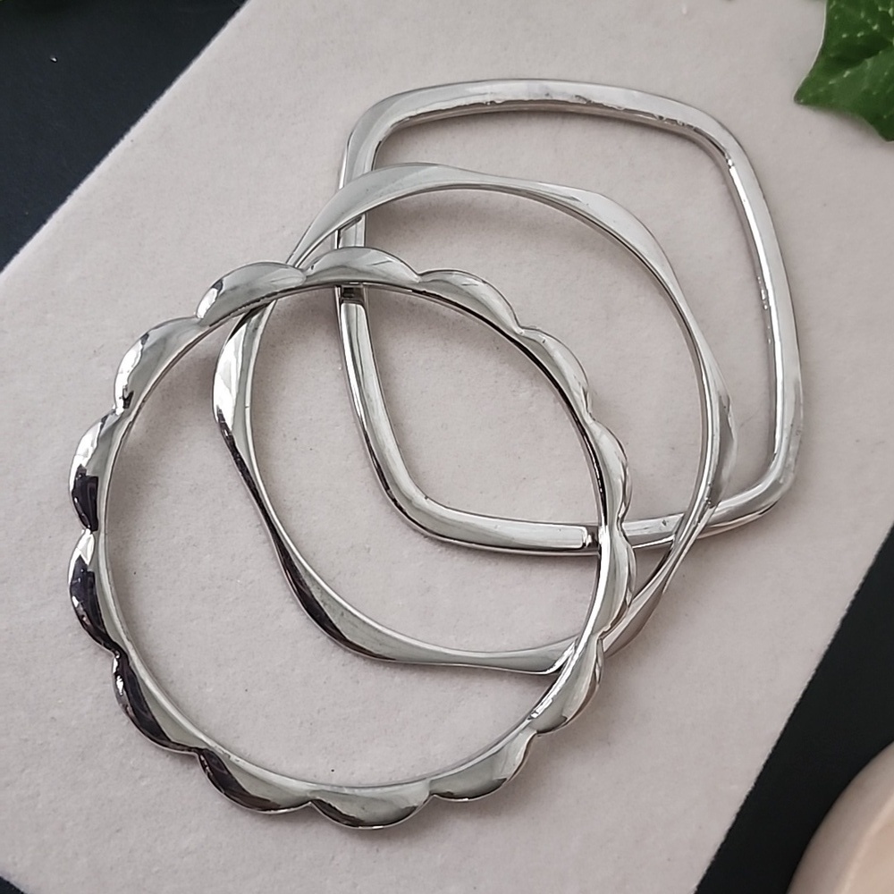 3 Silver Rhodium Plated Bangle Bracelet Set